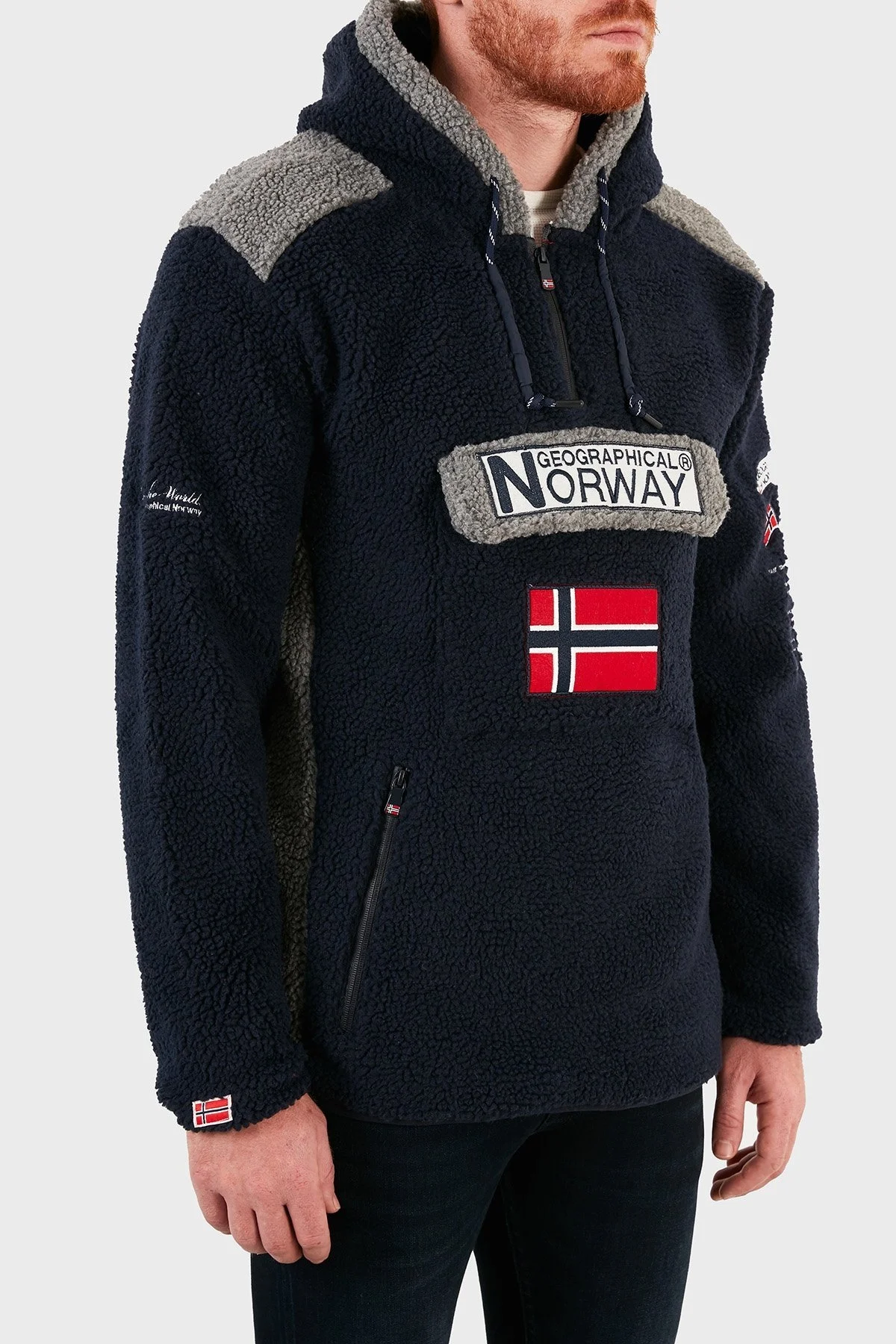 Norway Geographical Kapüşonlu Yarım Fermuarlı Outdoor Polar Erkek Sweat GYMCLASSSHERPA LACİVERT - 3