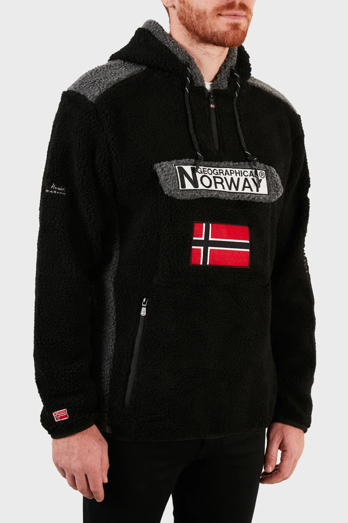 Norway Geographical Kapüşonlu Yarım Fermuarlı Outdoor Polar Erkek Sweat GYMCLASSSHERPA SİYAH - 4