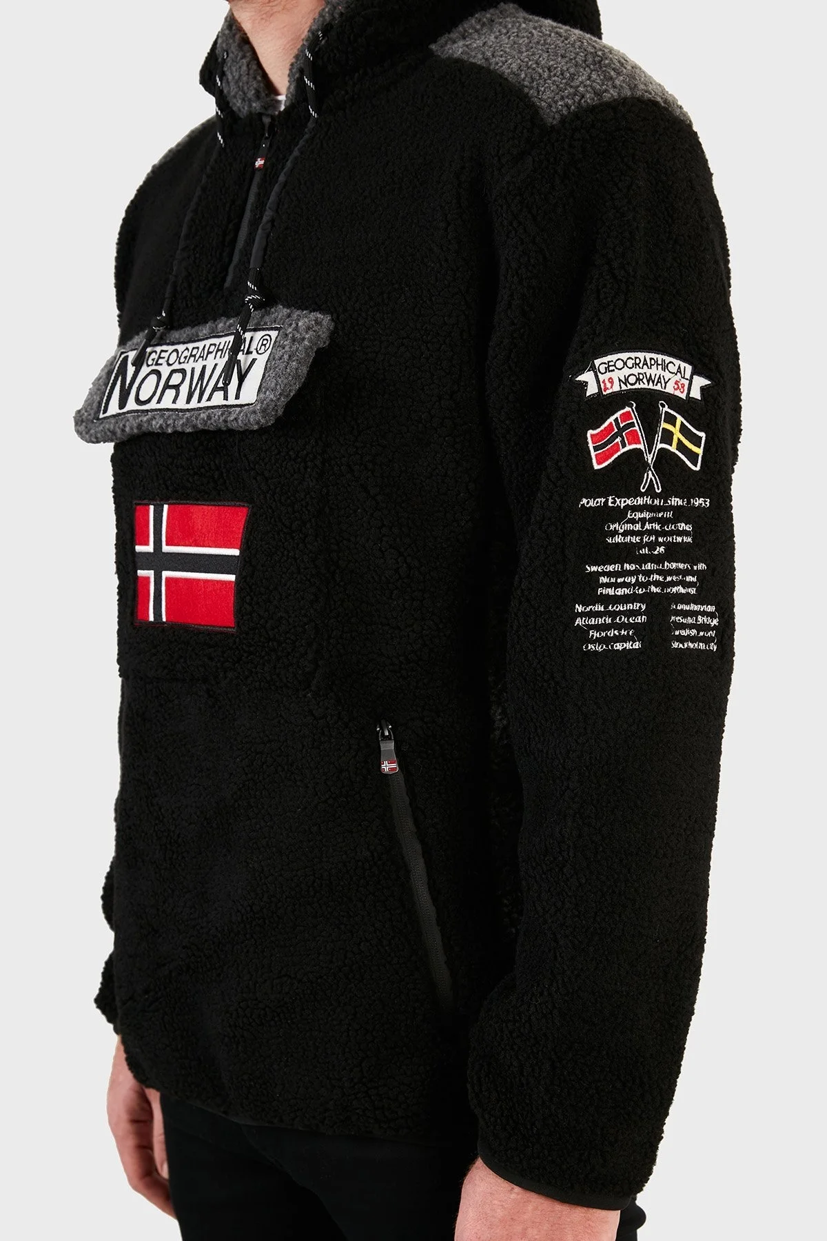 Norway Geographical Kapüşonlu Yarım Fermuarlı Outdoor Polar Erkek Sweat GYMCLASSSHERPA SİYAH - 5