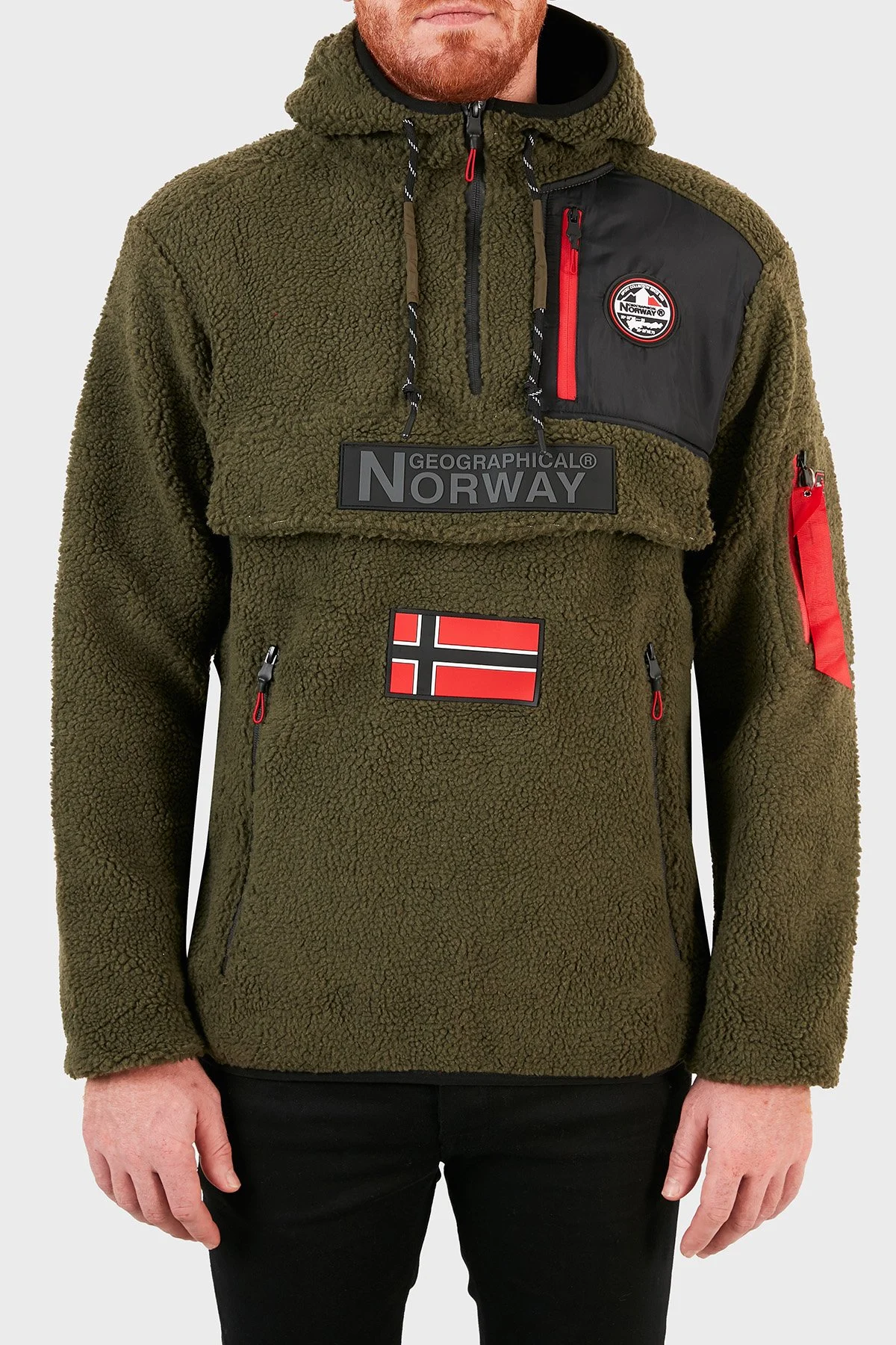 Norway Geographical Kapüşonlu Yumuşak Dokulu Soğuğa Dayanıklı Yarım Fermuar Outdoor Erkek Polar TERIFIQUE Haki - 1