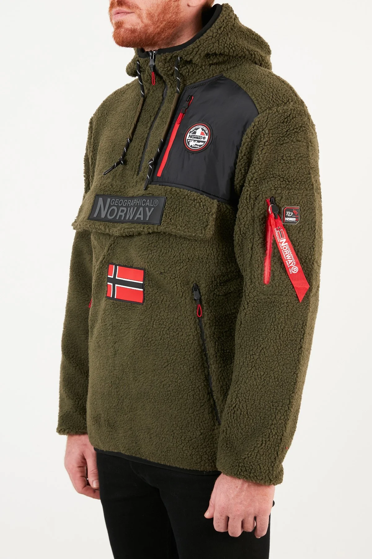Norway Geographical Kapüşonlu Yumuşak Dokulu Soğuğa Dayanıklı Yarım Fermuar Outdoor Erkek Polar TERIFIQUE Haki - 2