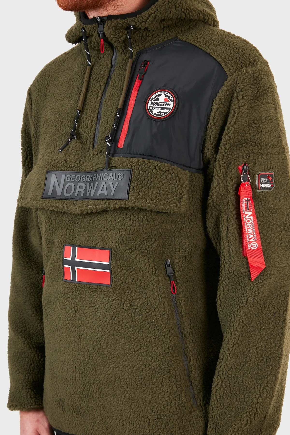 Norway Geographical Kapüşonlu Yumuşak Dokulu Soğuğa Dayanıklı Yarım Fermuar Outdoor Erkek Polar TERIFIQUE Haki - 4