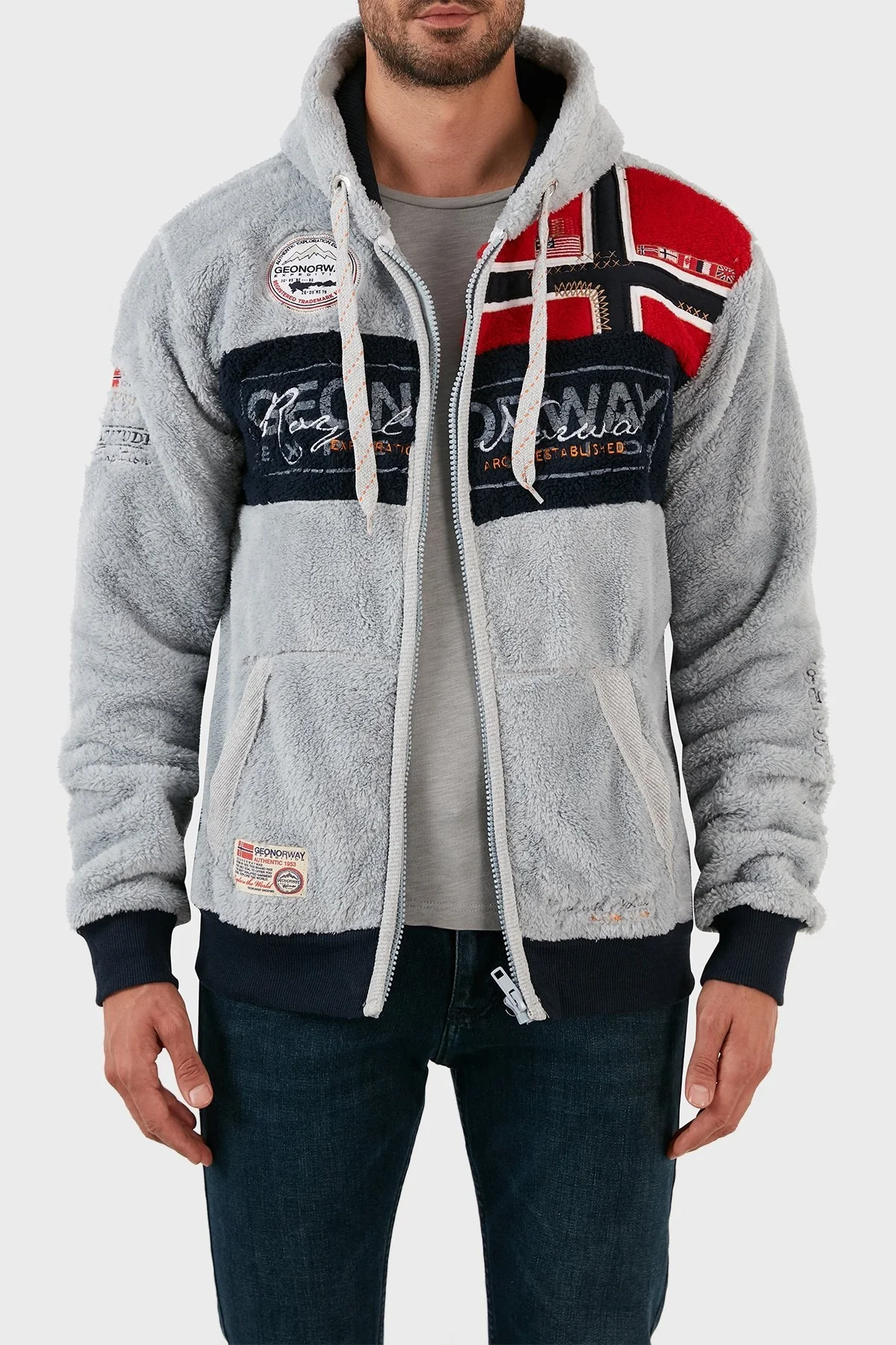 Norway Geographical Pamuklu Şardonlu Kapüşonlu Erkek Sweat FLYERSW GRİ - 4
