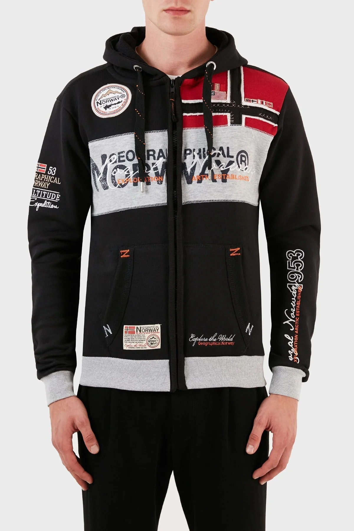 Norway Geographical Pamuklu Şardonlu Kapüşonlu Erkek Sweat FLYERSW SİYAH - 1