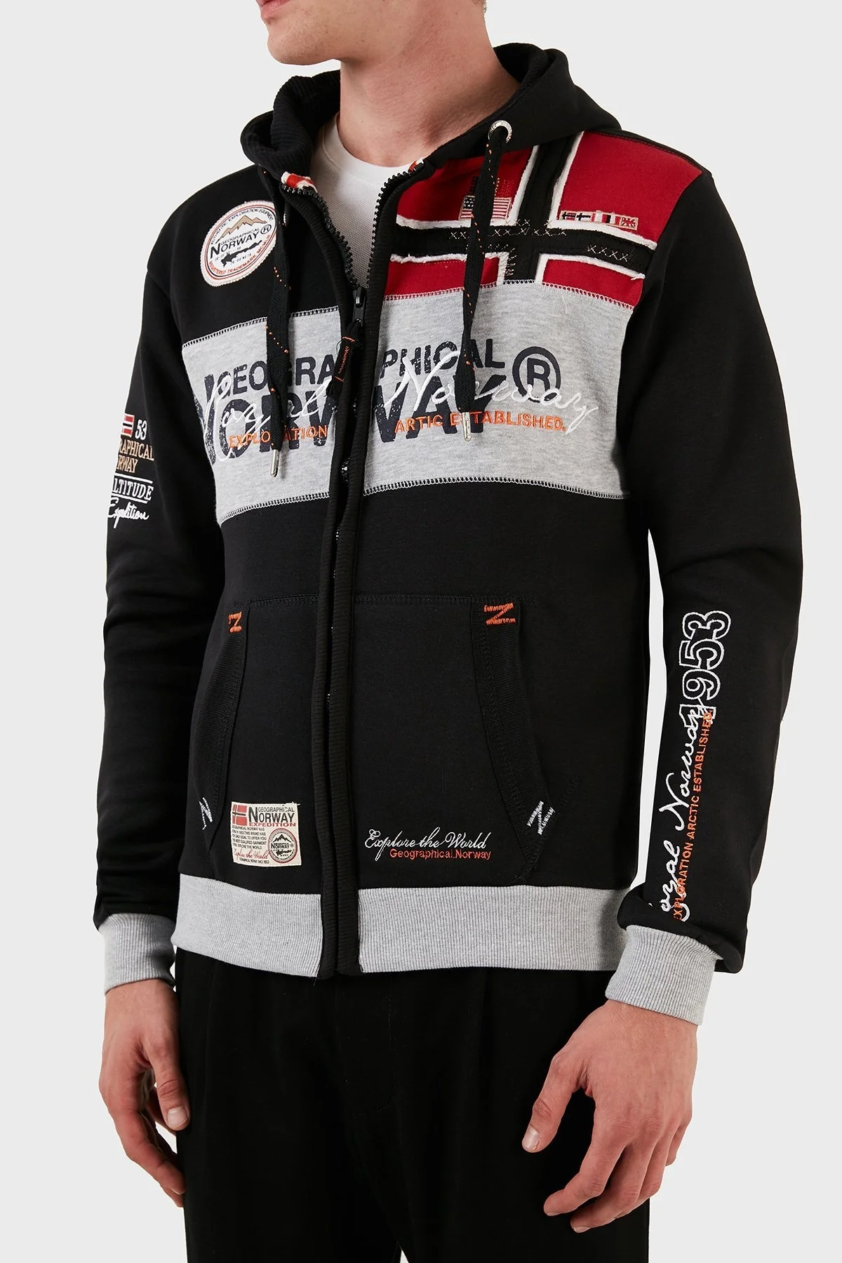 Norway Geographical Pamuklu Şardonlu Kapüşonlu Erkek Sweat FLYERSW SİYAH - 3
