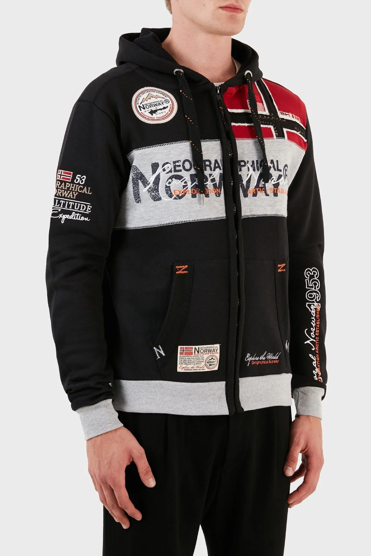 Norway Geographical Pamuklu Şardonlu Kapüşonlu Erkek Sweat FLYERSW SİYAH - 5