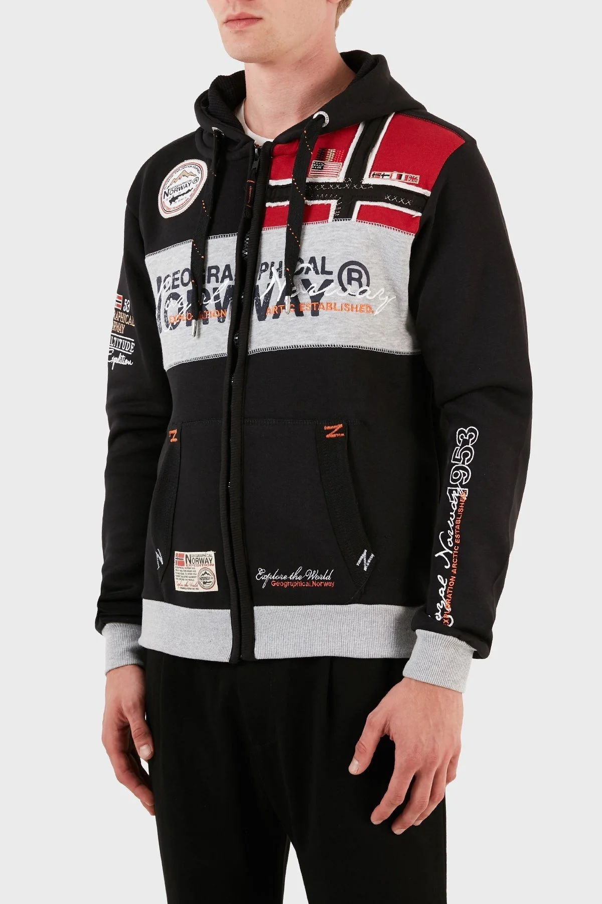 Norway Geographical Pamuklu Şardonlu Kapüşonlu Erkek Sweat FLYERSW SİYAH - 6