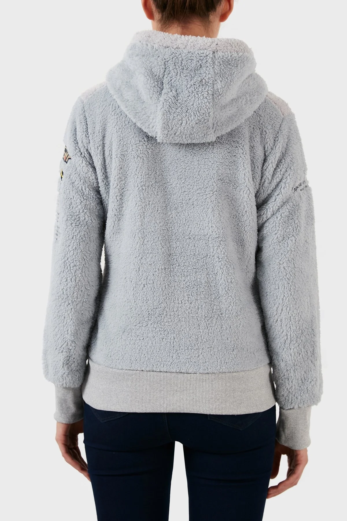 Norway Geographical Pamuklu Yumuşak Dokulu Soğuğa Dayanıklı Kapüşonlu Bayan Polar GYMCLASS SHERCOB AÇIK GRİ - 5