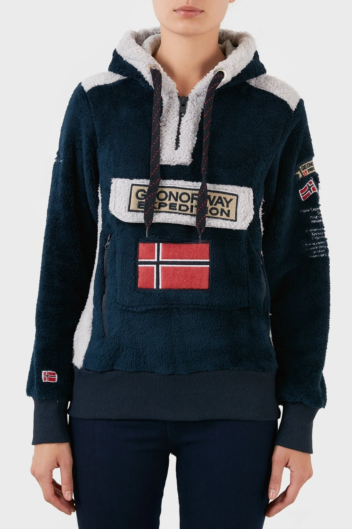 Norway Geographical Pamuklu Yumuşak Dokulu Soğuğa Dayanıklı Kapüşonlu Bayan Polar GYMCLASS SHERCOB LACİVERT - 1