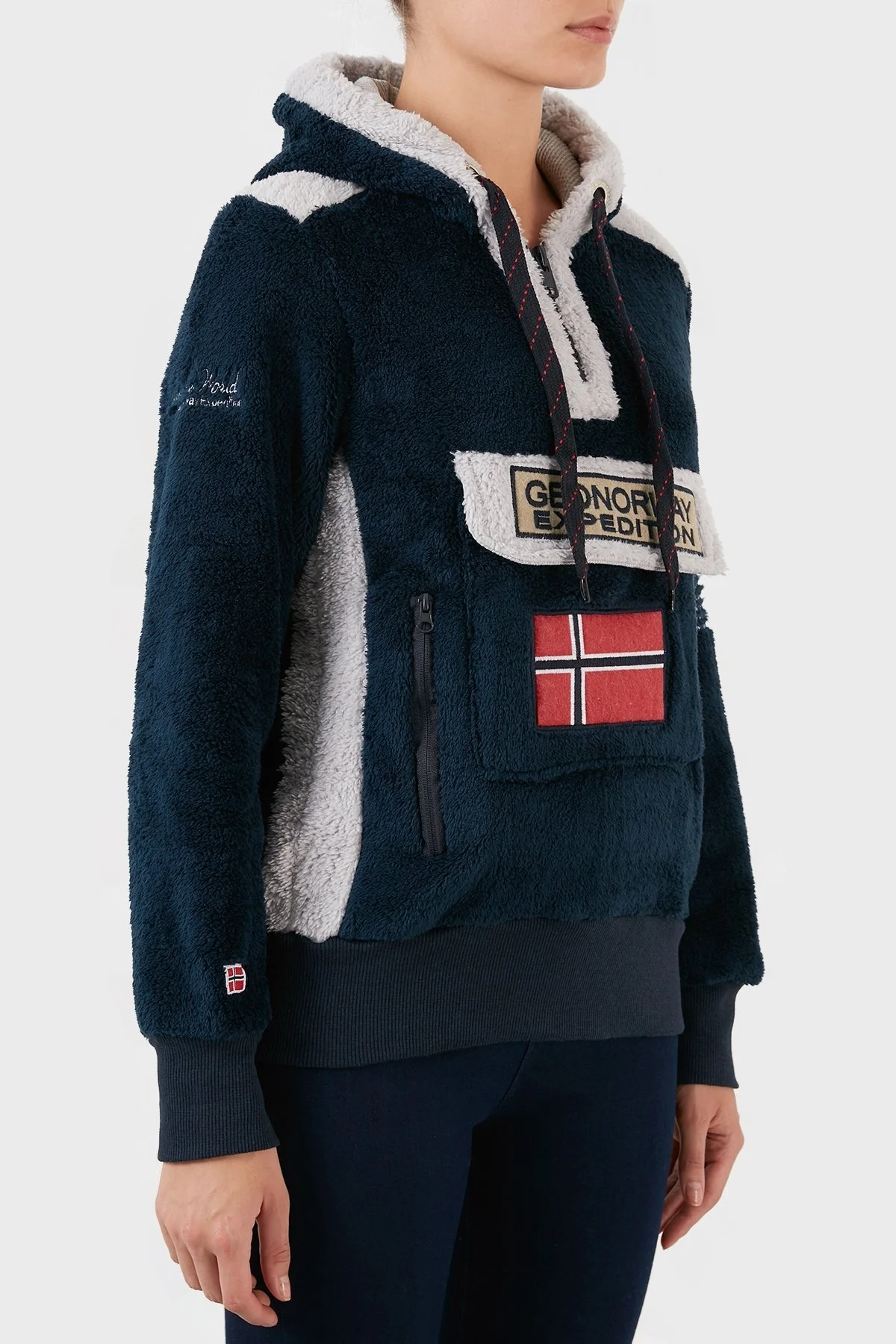 Norway Geographical Pamuklu Yumuşak Dokulu Soğuğa Dayanıklı Kapüşonlu Bayan Polar GYMCLASS SHERCOB LACİVERT - 3