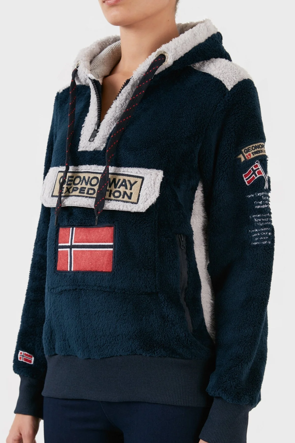 Norway Geographical Pamuklu Yumuşak Dokulu Soğuğa Dayanıklı Kapüşonlu Bayan Polar GYMCLASS SHERCOB LACİVERT - 4