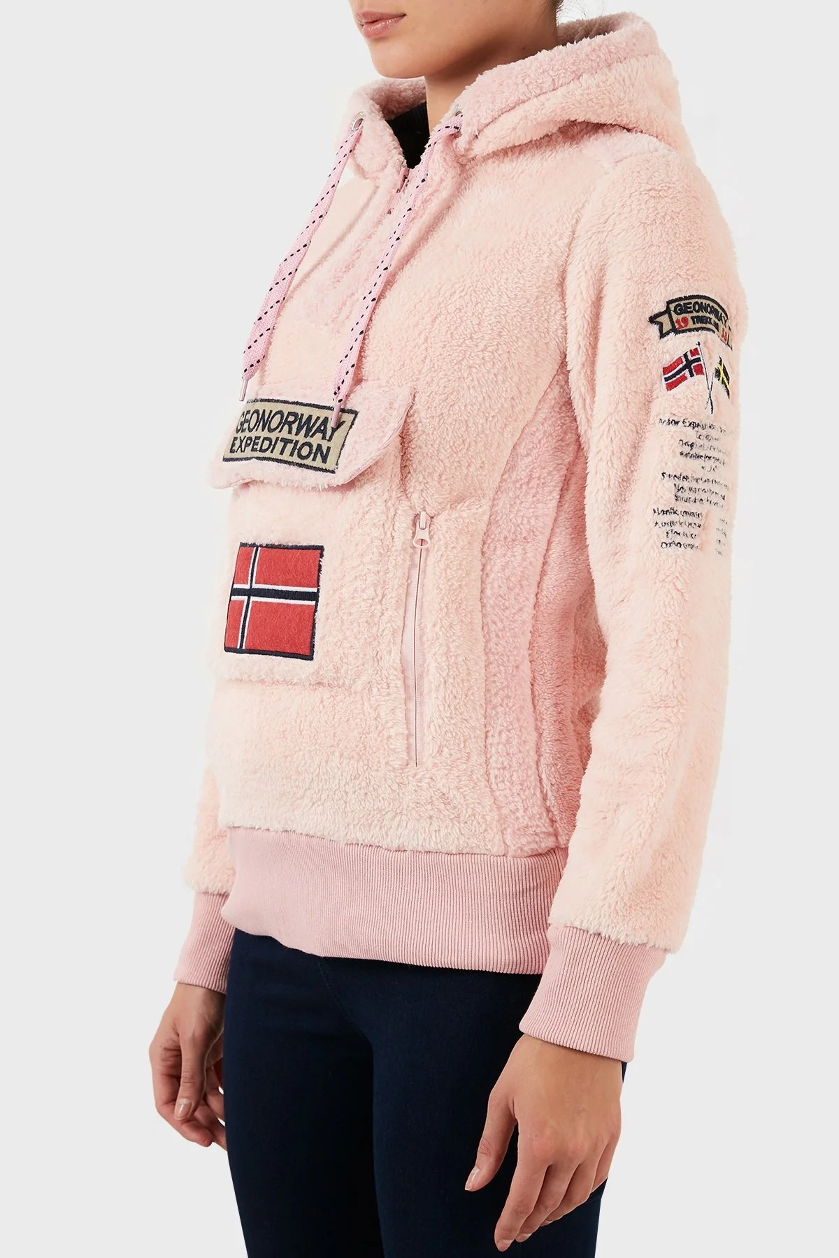 Norway Geographical Pamuklu Yumuşak Dokulu Soğuğa Dayanıklı Kapüşonlu Bayan Polar GYMCLASS SHERCOB PEMBE - 2