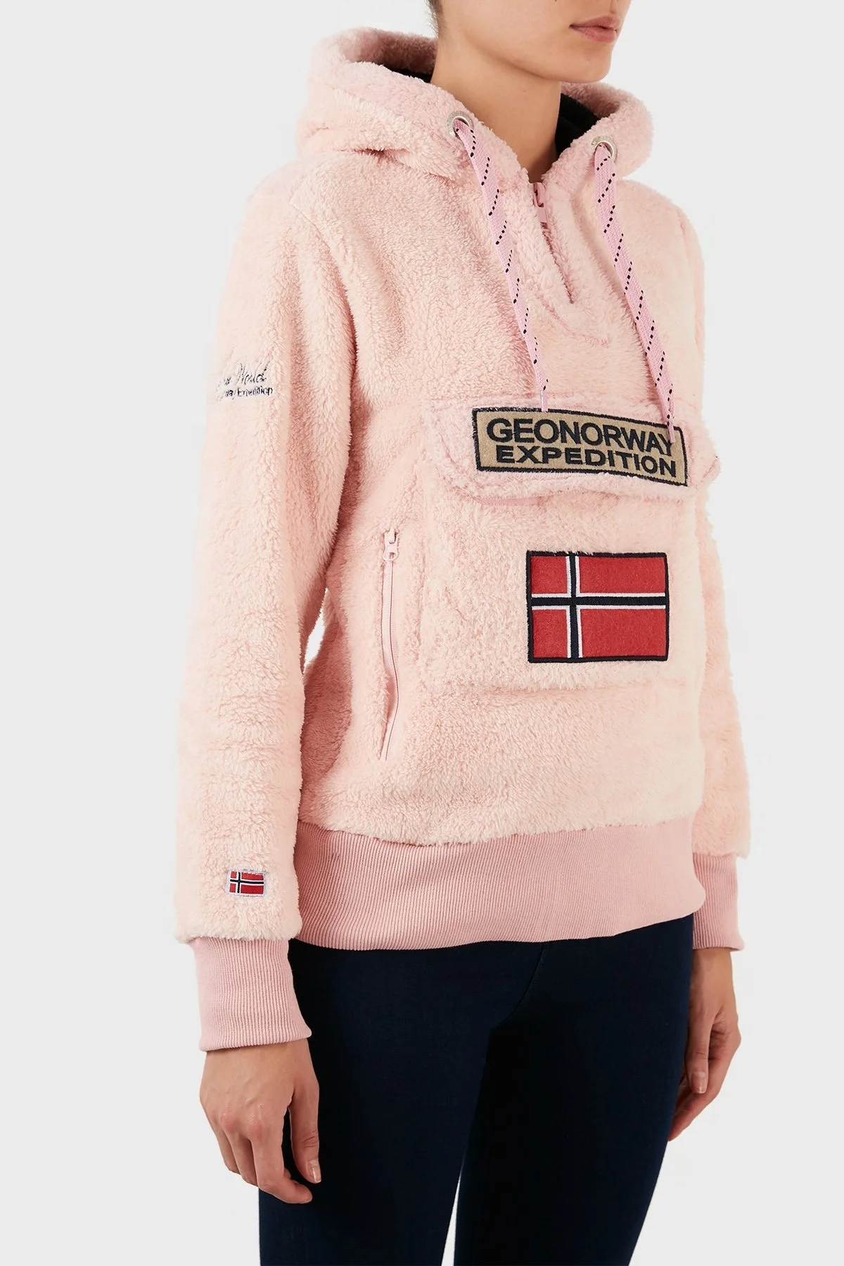 Norway Geographical Pamuklu Yumuşak Dokulu Soğuğa Dayanıklı Kapüşonlu Bayan Polar GYMCLASS SHERCOB PEMBE - 3