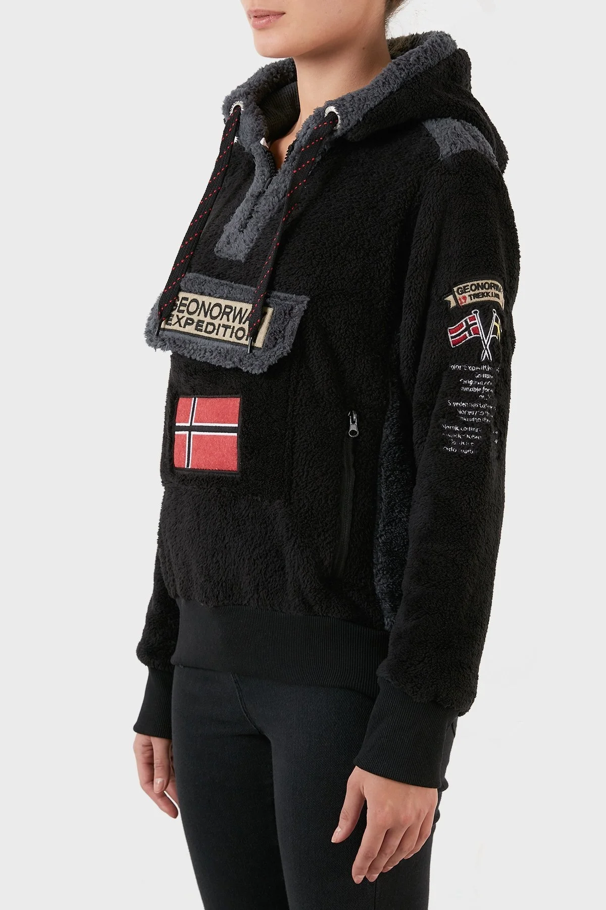 Norway Geographical Pamuklu Yumuşak Dokulu Soğuğa Dayanıklı Kapüşonlu Bayan Polar GYMCLASS SHERCOB SİYAH - 2