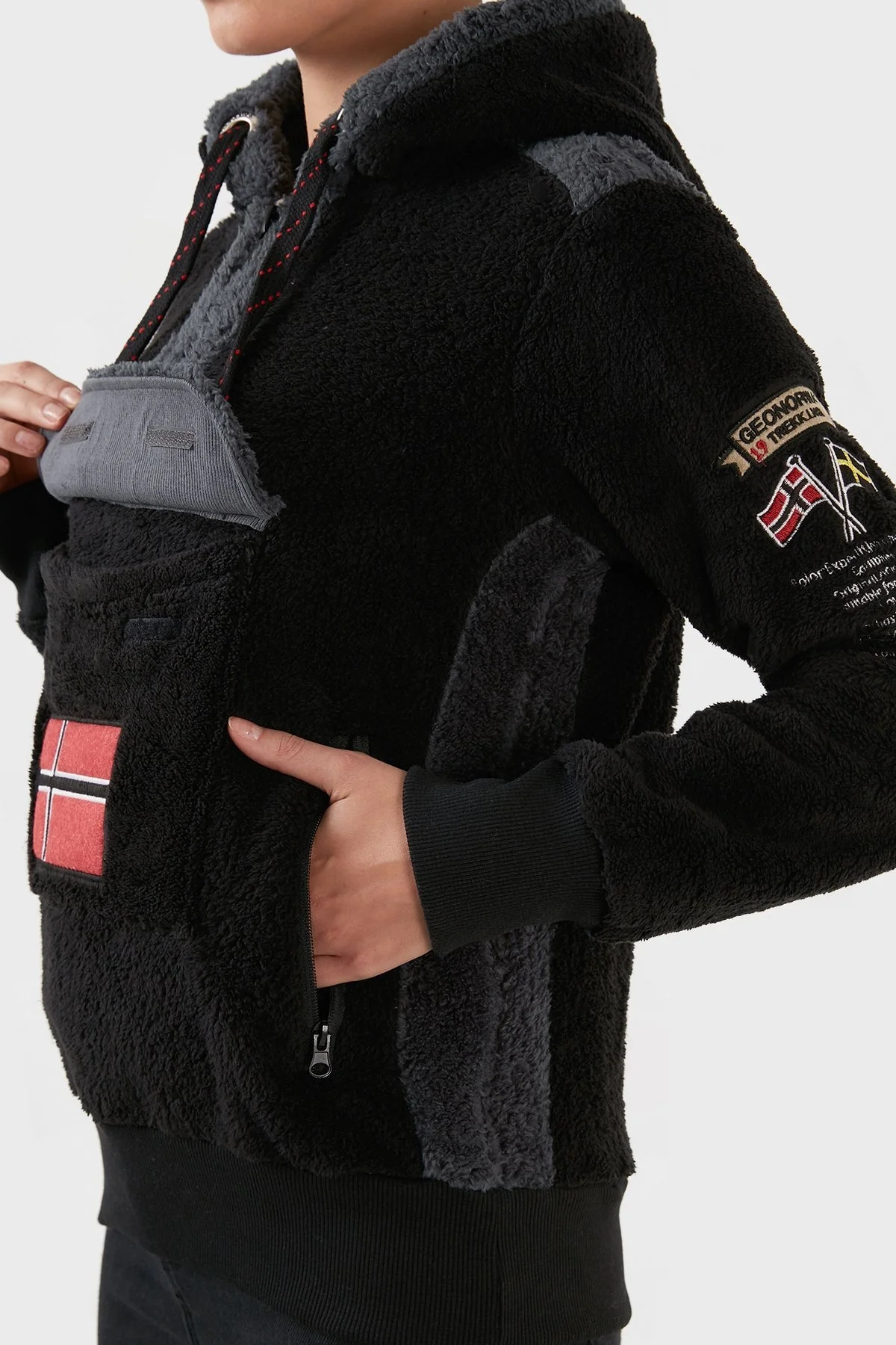 Norway Geographical Pamuklu Yumuşak Dokulu Soğuğa Dayanıklı Kapüşonlu Bayan Polar GYMCLASS SHERCOB SİYAH - 4