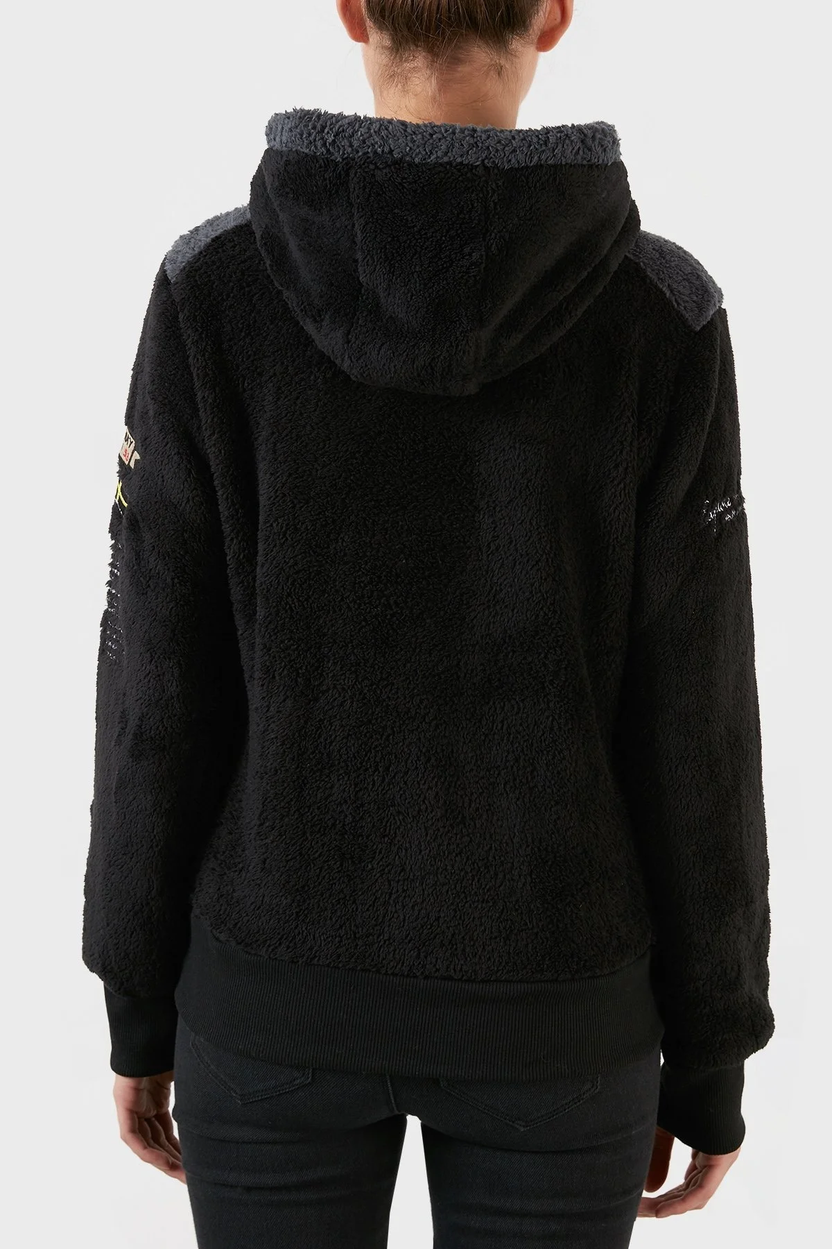 Norway Geographical Pamuklu Yumuşak Dokulu Soğuğa Dayanıklı Kapüşonlu Bayan Polar GYMCLASS SHERCOB SİYAH - 5