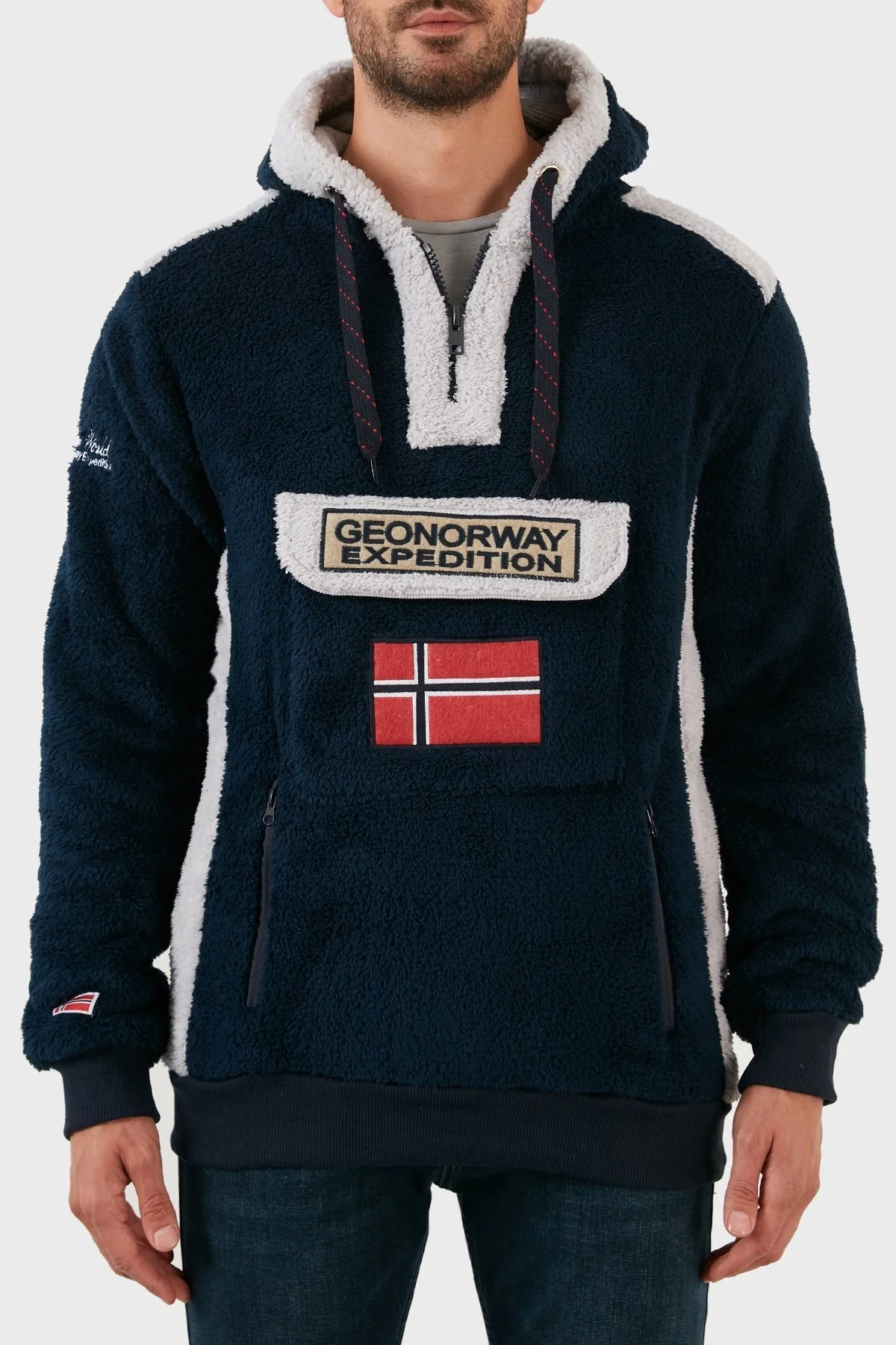 Norway Geographical Pamuklu Yumuşak Dokulu Soğuğa Dayanıklı Kapüşonlu Erkek Polar GYMCLASS SHERCOE LACİVERT - 1