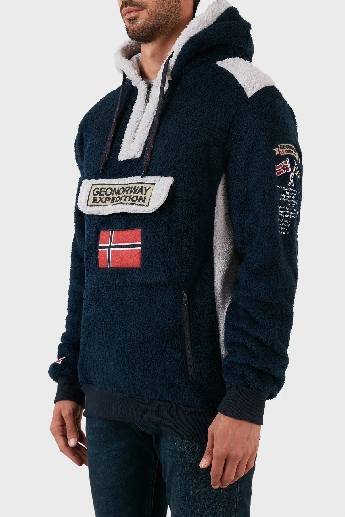 Norway Geographical Pamuklu Yumuşak Dokulu Soğuğa Dayanıklı Kapüşonlu Erkek Polar GYMCLASS SHERCOE LACİVERT - 2