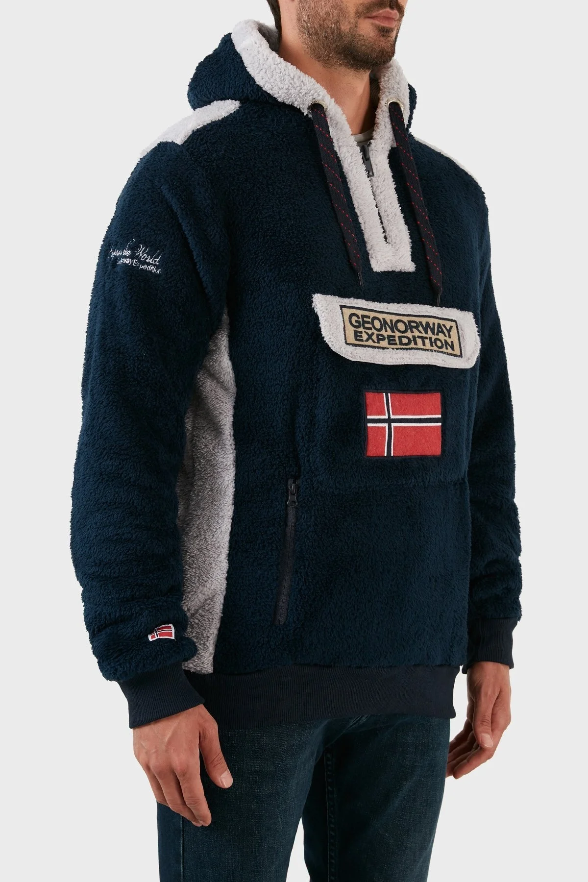 Norway Geographical Pamuklu Yumuşak Dokulu Soğuğa Dayanıklı Kapüşonlu Erkek Polar GYMCLASS SHERCOE LACİVERT - 3