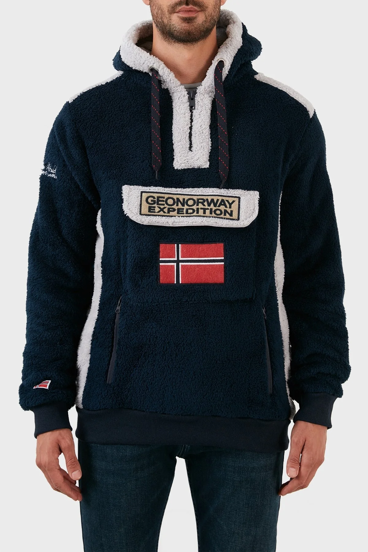 Norway Geographical Pamuklu Yumuşak Dokulu Soğuğa Dayanıklı Kapüşonlu Erkek Polar GYMCLASS SHERCOE LACİVERT - 4