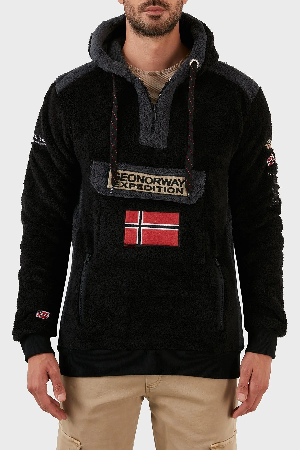 Norway Geographical Pamuklu Yumuşak Dokulu Soğuğa Dayanıklı Kapüşonlu Erkek Polar GYMCLASS SHERCOE SİYAH - 4