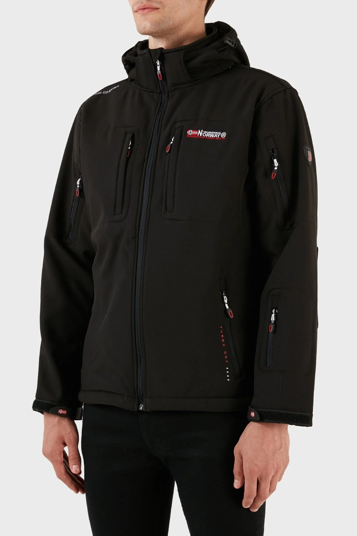 Norway Geographical Rüzgara Dayanıklı Softshell Kapüşonlu Outdoor Erkek Mont TUNAR SİYAH - 14