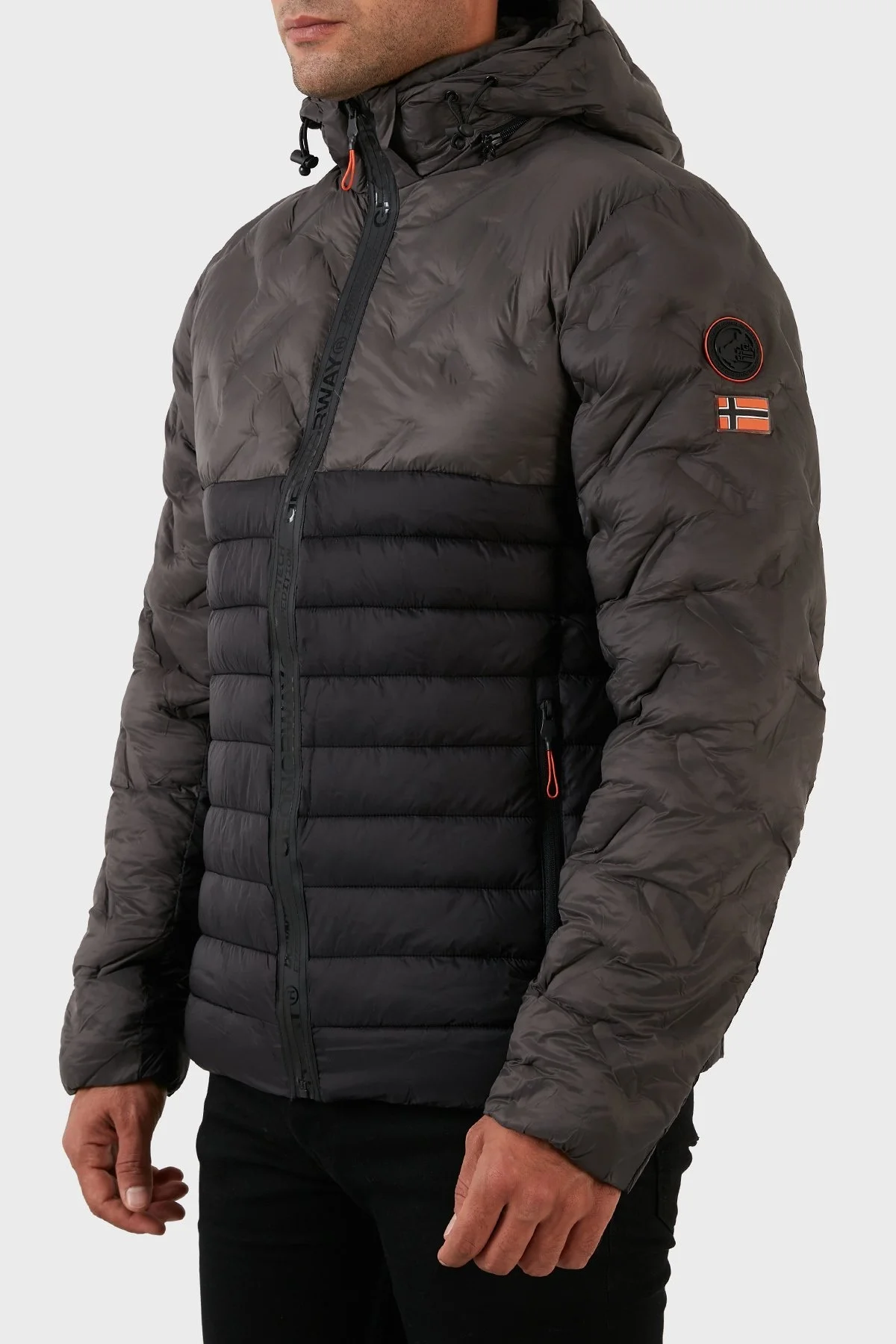 Norway Geographical Rüzgara ve Suya Dayanıklı Çıkarılabilir Kapüşonlu Erkek Mont BURATOR KOYU GRİ - 2