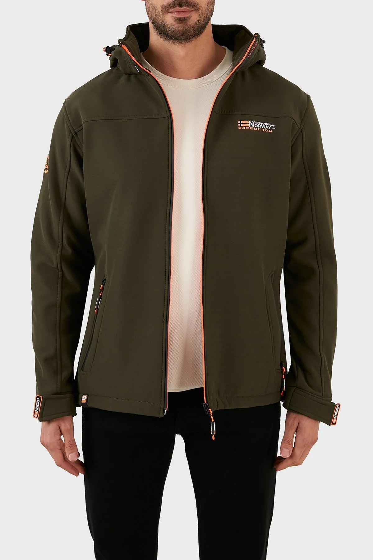 Norway Geographical Rüzgara ve Suya Dayanıklı Çıkarılabilir Kapüşonlu Softshell Erkek Mont TAKENI KAKİ - 4