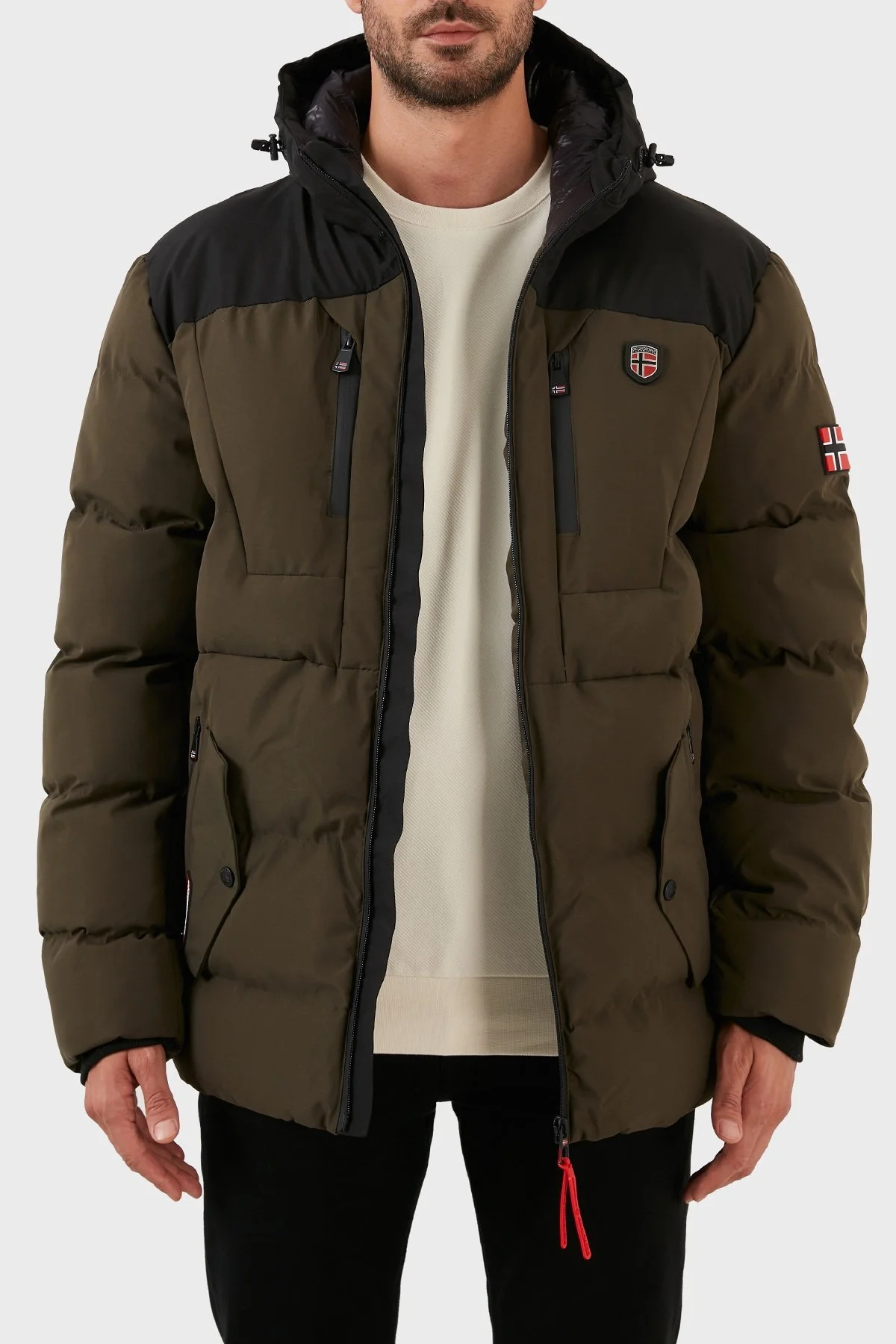 Norway Geographical Rüzgara ve Suya Dayanıklı Kapüşonlu Erkek Parka CACHOT KAKİ - 4