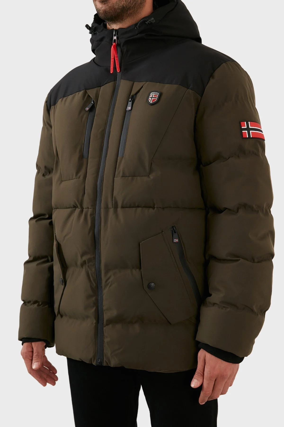 Norway Geographical Rüzgara ve Suya Dayanıklı Kapüşonlu Erkek Parka CACHOT KAKİ - 7