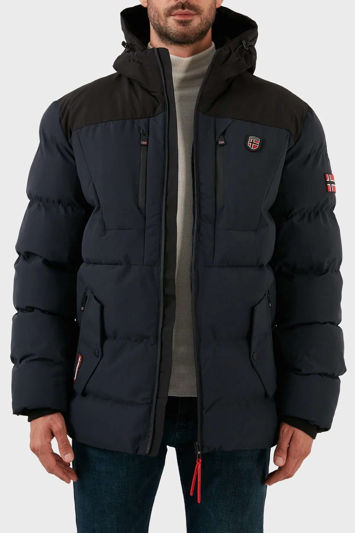 Norway Geographical Rüzgara ve Suya Dayanıklı Kapüşonlu Erkek Parka CACHOT LACİVERT - 4