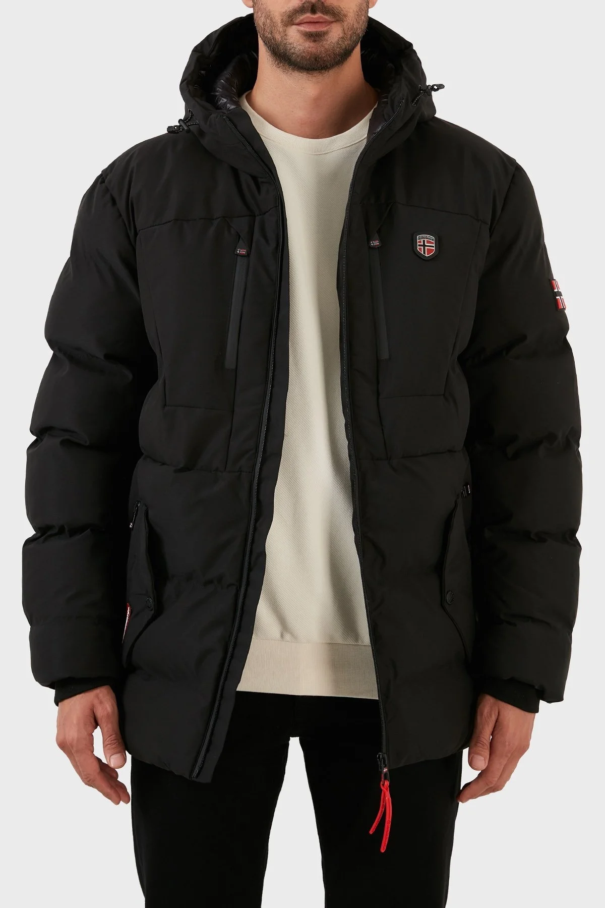 Norway Geographical Rüzgara ve Suya Dayanıklı Kapüşonlu Erkek Parka CACHOT SİYAH - 4