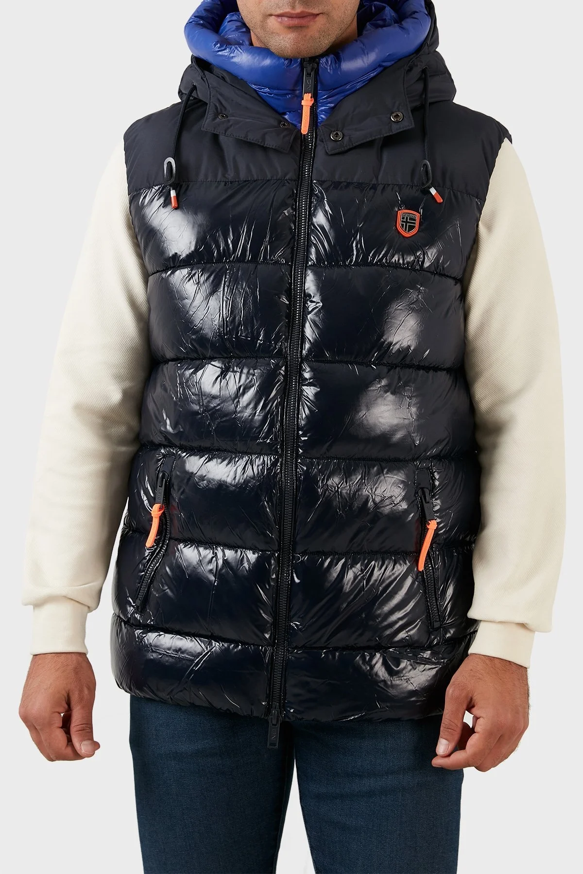 Norway Geographical Rüzgara ve Suya Dayanıklı Kapüşonlu Şişme Erkek Yelek VENTOR LACİVERT - 8