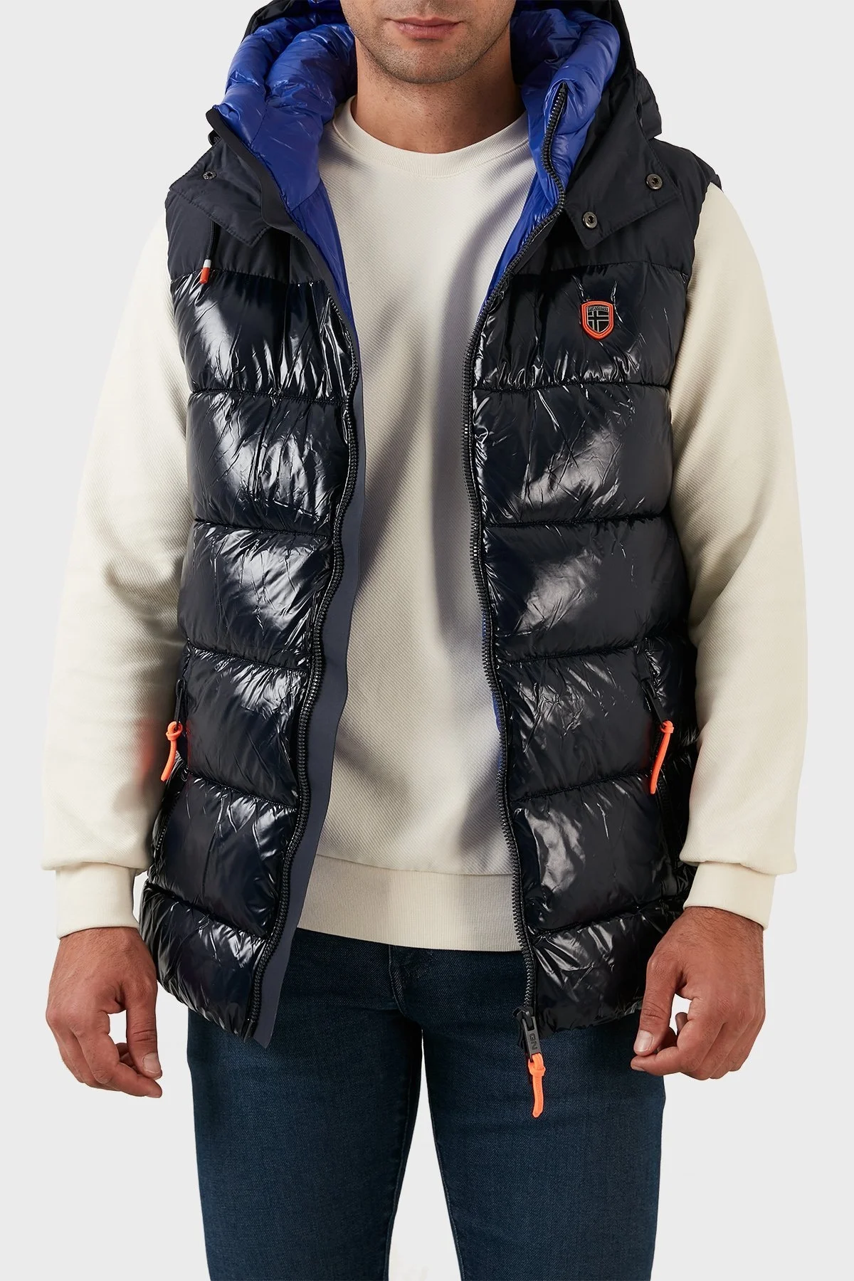 Norway Geographical Rüzgara ve Suya Dayanıklı Kapüşonlu Şişme Erkek Yelek VENTOR LACİVERT - 11