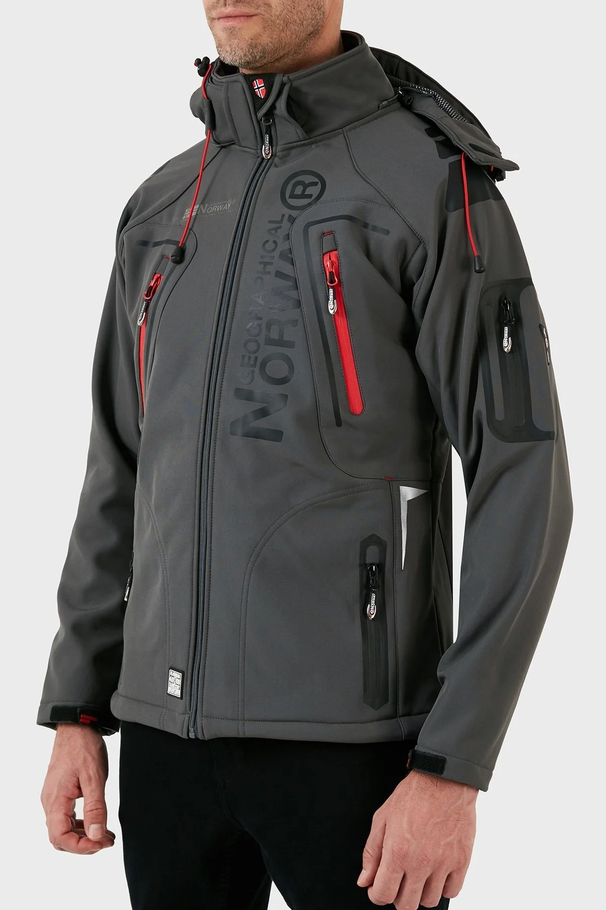 Norway Geographical Su Geçirmez 4000 mm Kapüşonlu Outdoor Erkek Mont TECHNO GRİ-KIRMIZI - 3
