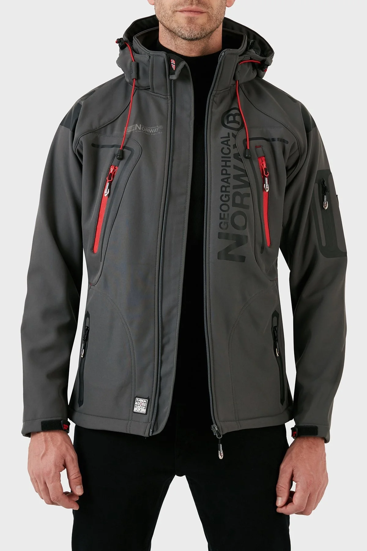 Norway Geographical Su Geçirmez 4000 mm Kapüşonlu Outdoor Erkek Mont TECHNO GRİ-KIRMIZI - 4