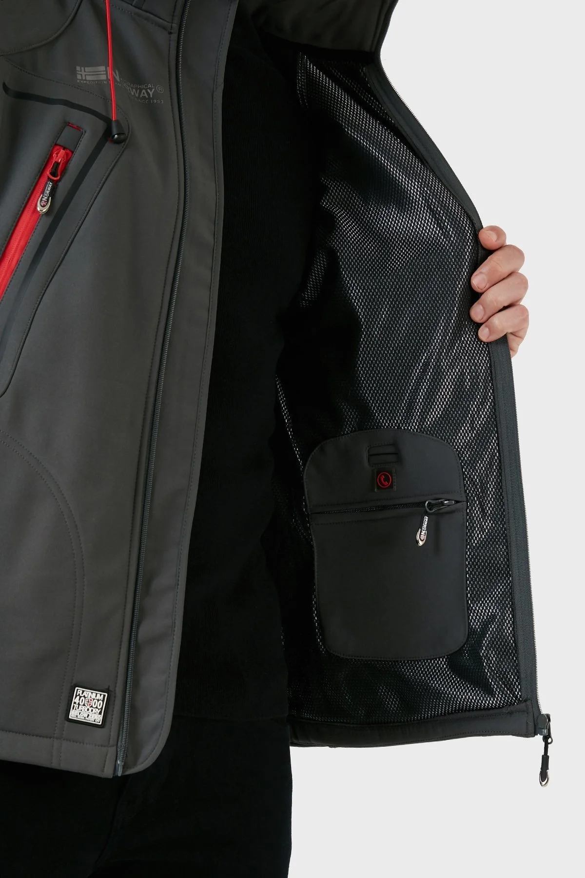 Norway Geographical Su Geçirmez 4000 mm Kapüşonlu Outdoor Erkek Mont TECHNO GRİ-KIRMIZI - 5