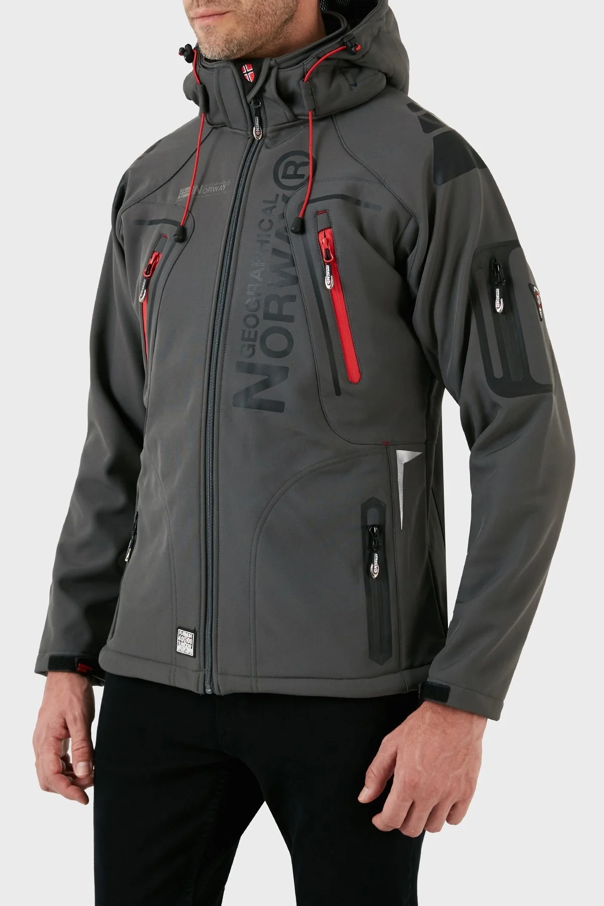 Norway Geographical Su Geçirmez 4000 mm Kapüşonlu Outdoor Erkek Mont TECHNO GRİ-KIRMIZI - 6