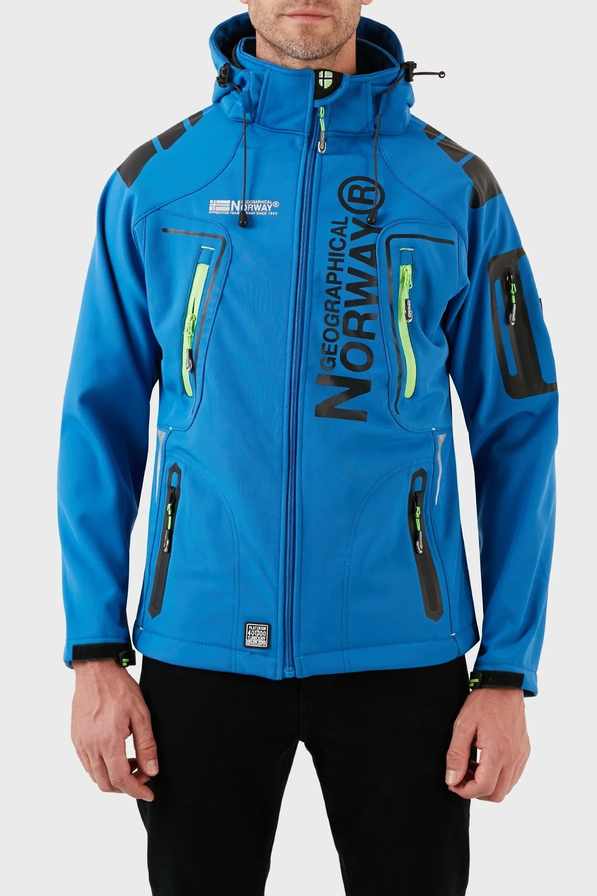 Norway Geographical Su Geçirmez 4000 mm Kapüşonlu Outdoor Erkek Mont TECHNO MAVİ-YEŞİL - 1