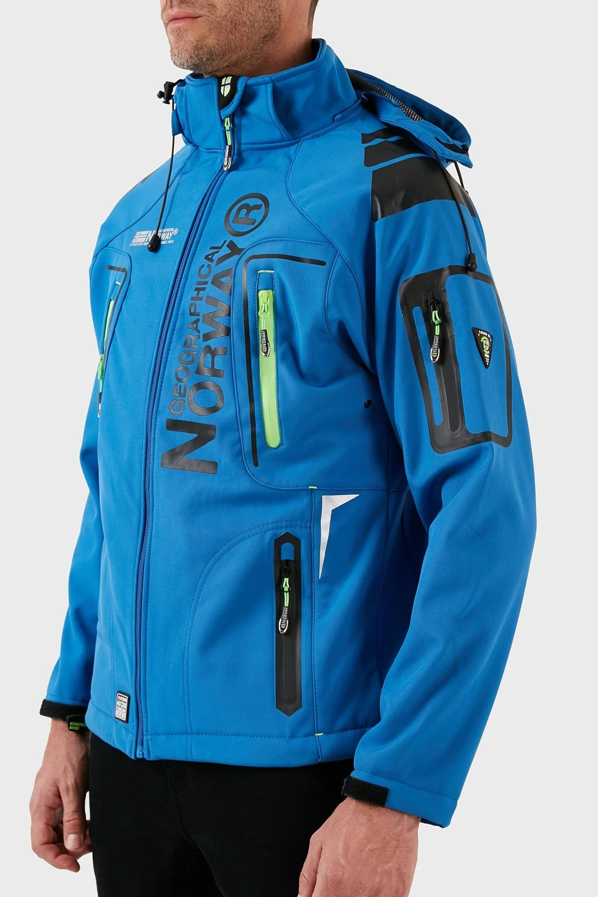 Norway Geographical Su Geçirmez 4000 mm Kapüşonlu Outdoor Erkek Mont TECHNO MAVİ-YEŞİL - 3
