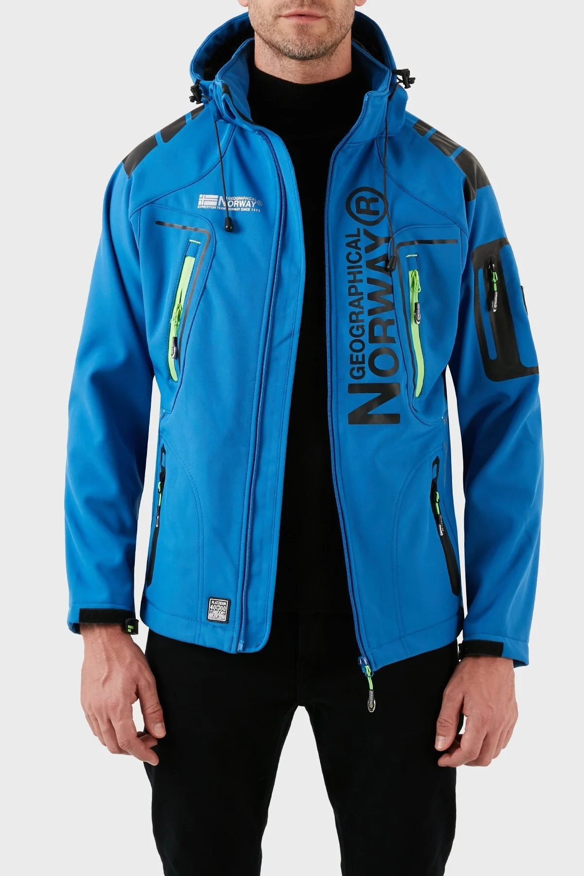 Norway Geographical Su Geçirmez 4000 mm Kapüşonlu Outdoor Erkek Mont TECHNO MAVİ-YEŞİL - 4