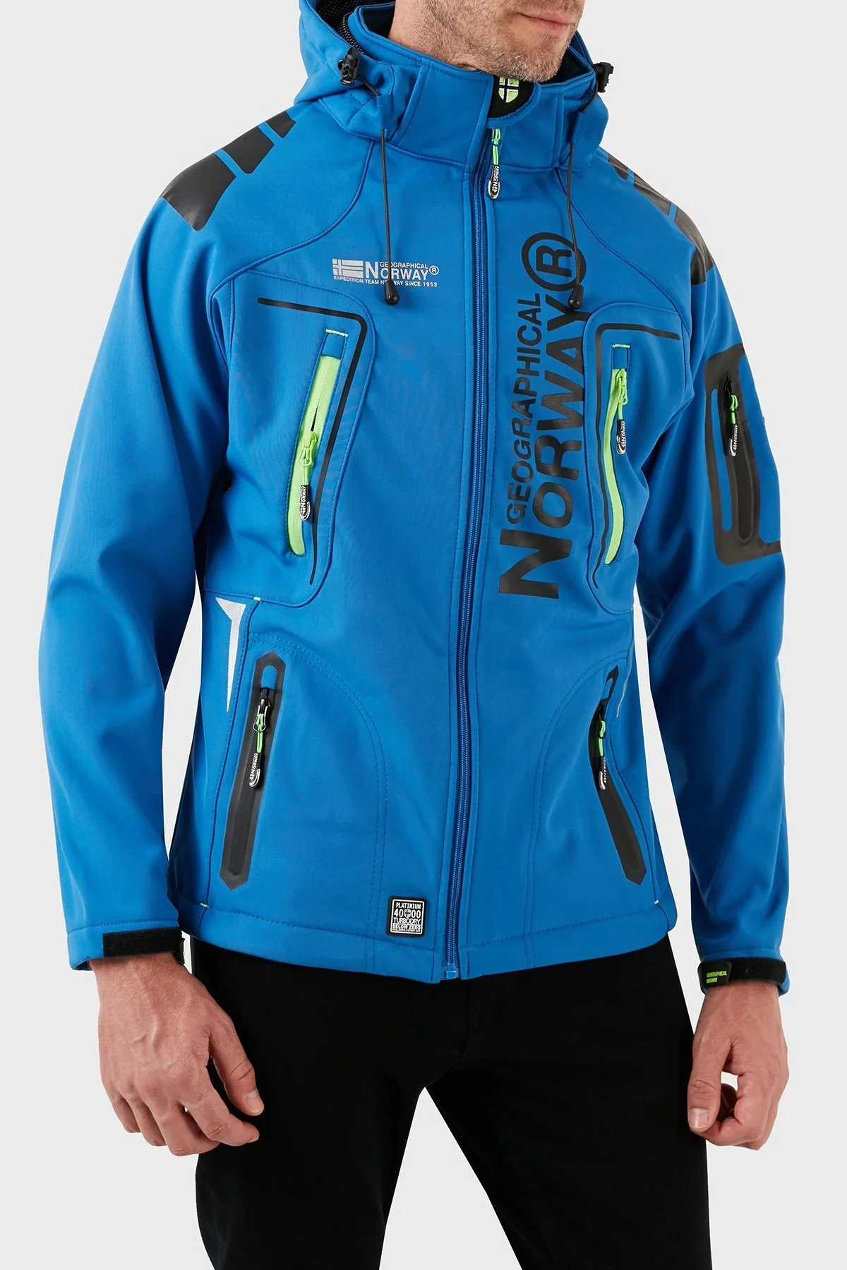 Norway Geographical Su Geçirmez 4000 mm Kapüşonlu Outdoor Erkek Mont TECHNO MAVİ-YEŞİL - 6