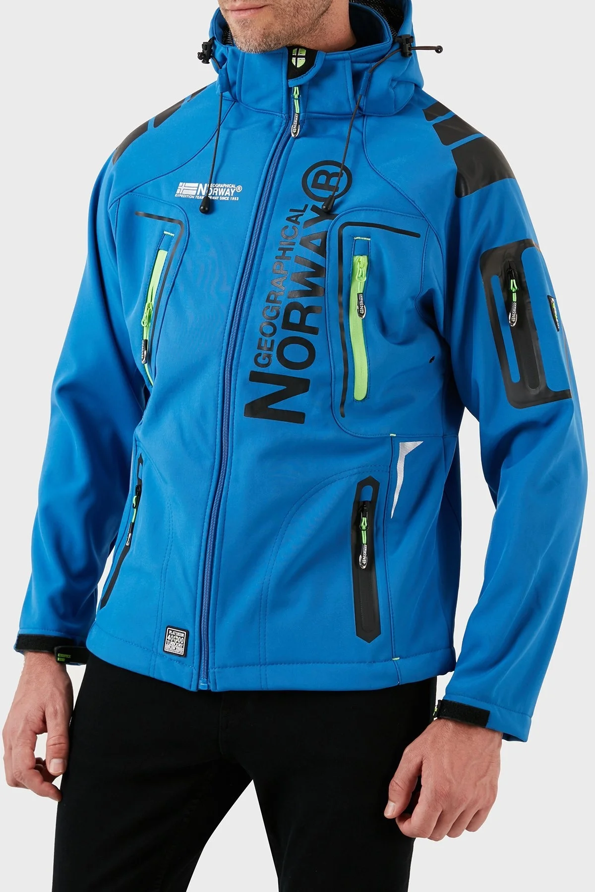 Norway Geographical Su Geçirmez 4000 mm Kapüşonlu Outdoor Erkek Mont TECHNO MAVİ-YEŞİL - 7
