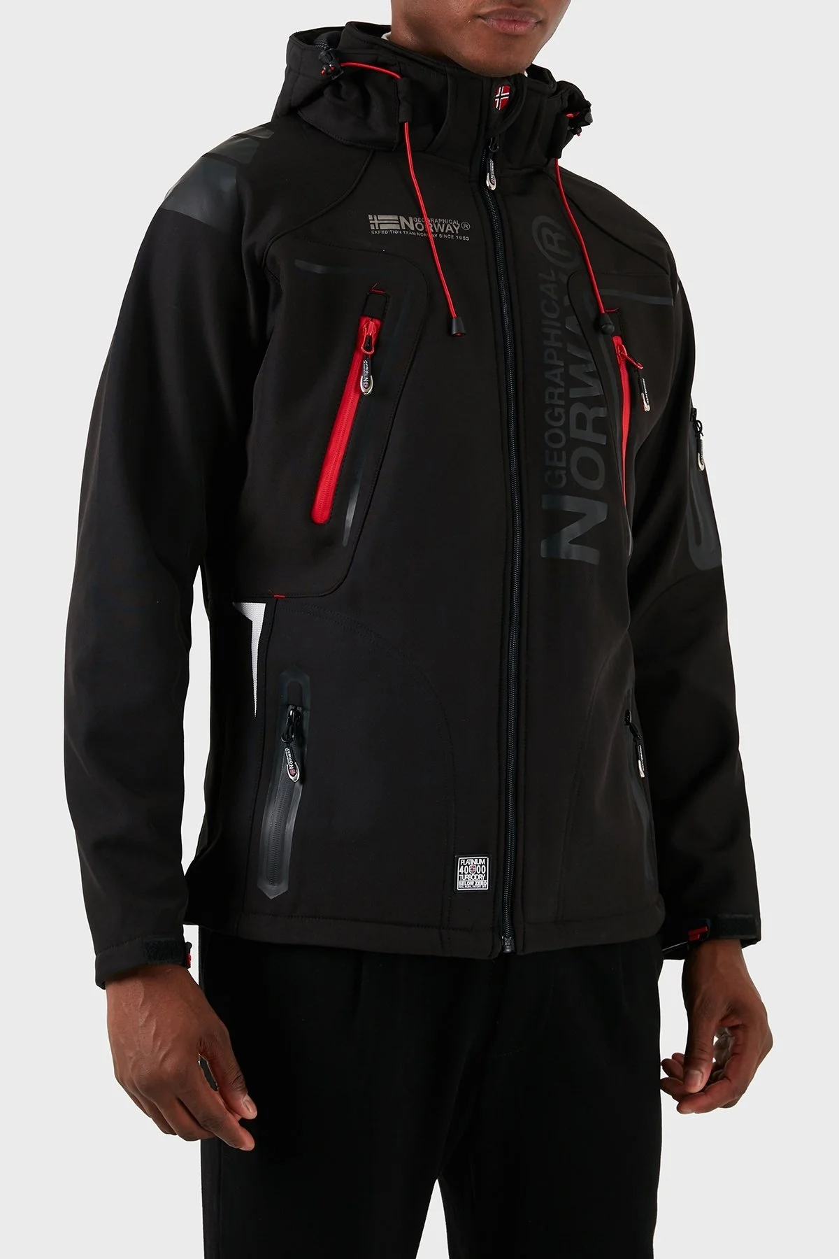 Norway Geographical Su Geçirmez 4000 mm Kapüşonlu Outdoor Erkek Mont TECHNO SİYAH-KIRMIZI - 11