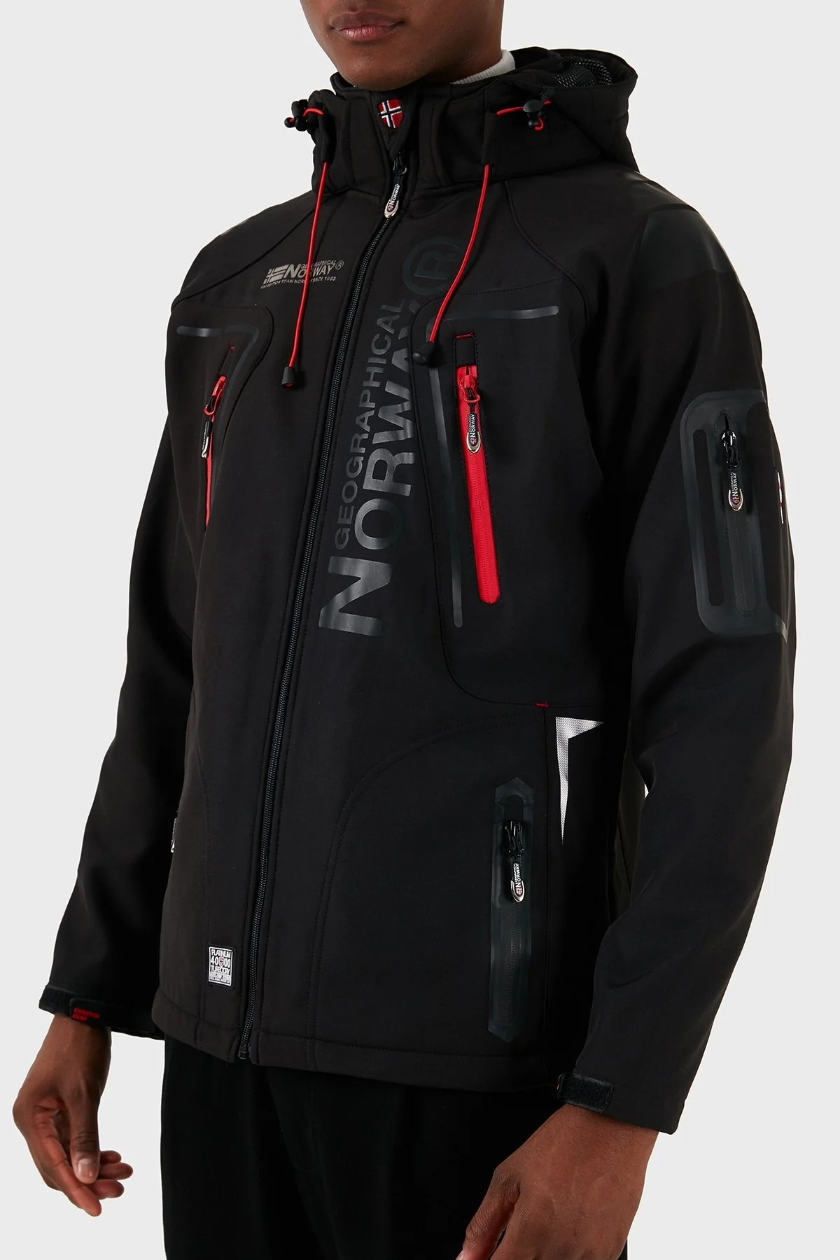 Norway Geographical Su Geçirmez 4000 mm Kapüşonlu Outdoor Erkek Mont TECHNO SİYAH-KIRMIZI - 12