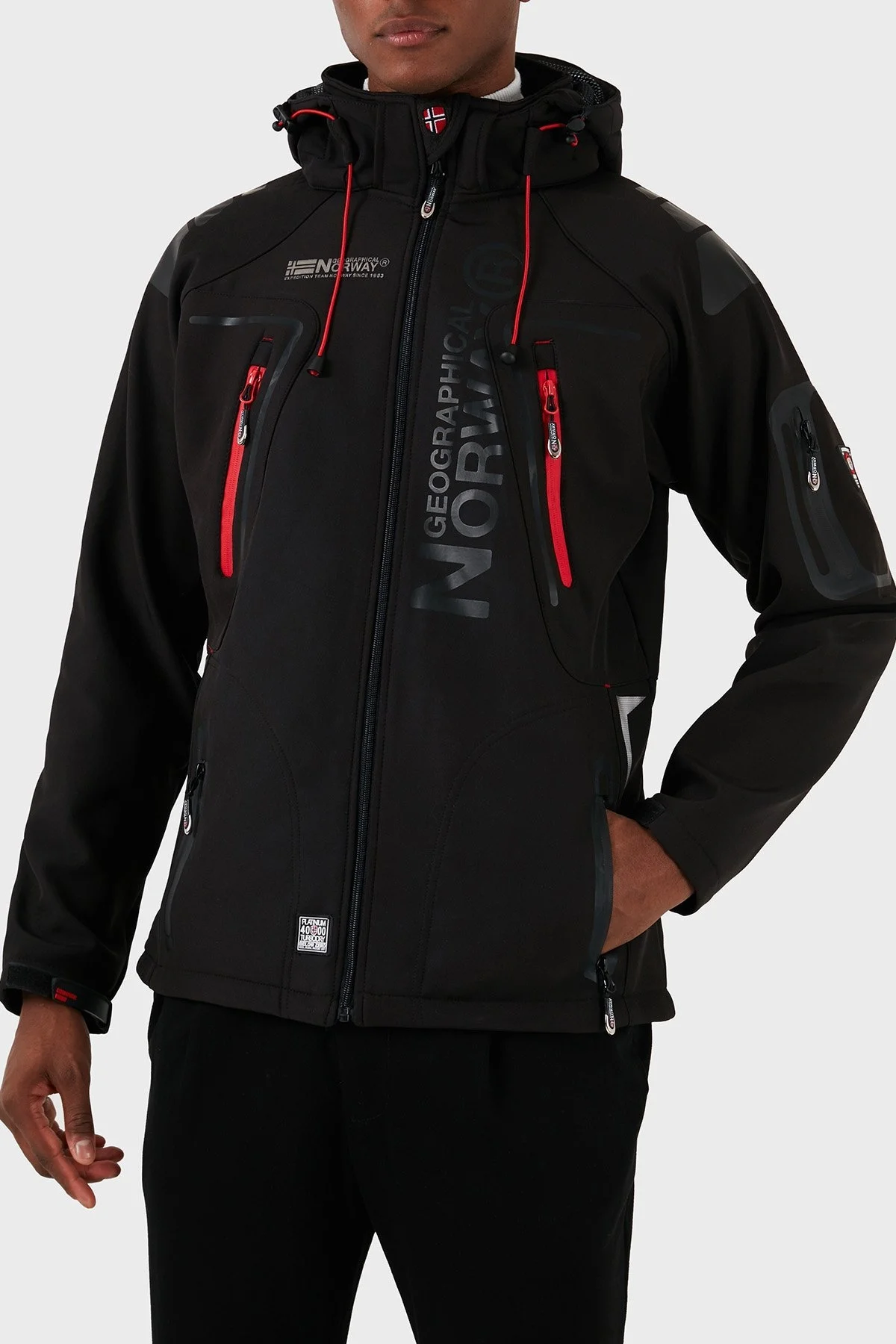 Norway Geographical Su Geçirmez 4000 mm Kapüşonlu Outdoor Erkek Mont TECHNO SİYAH-KIRMIZI - 13