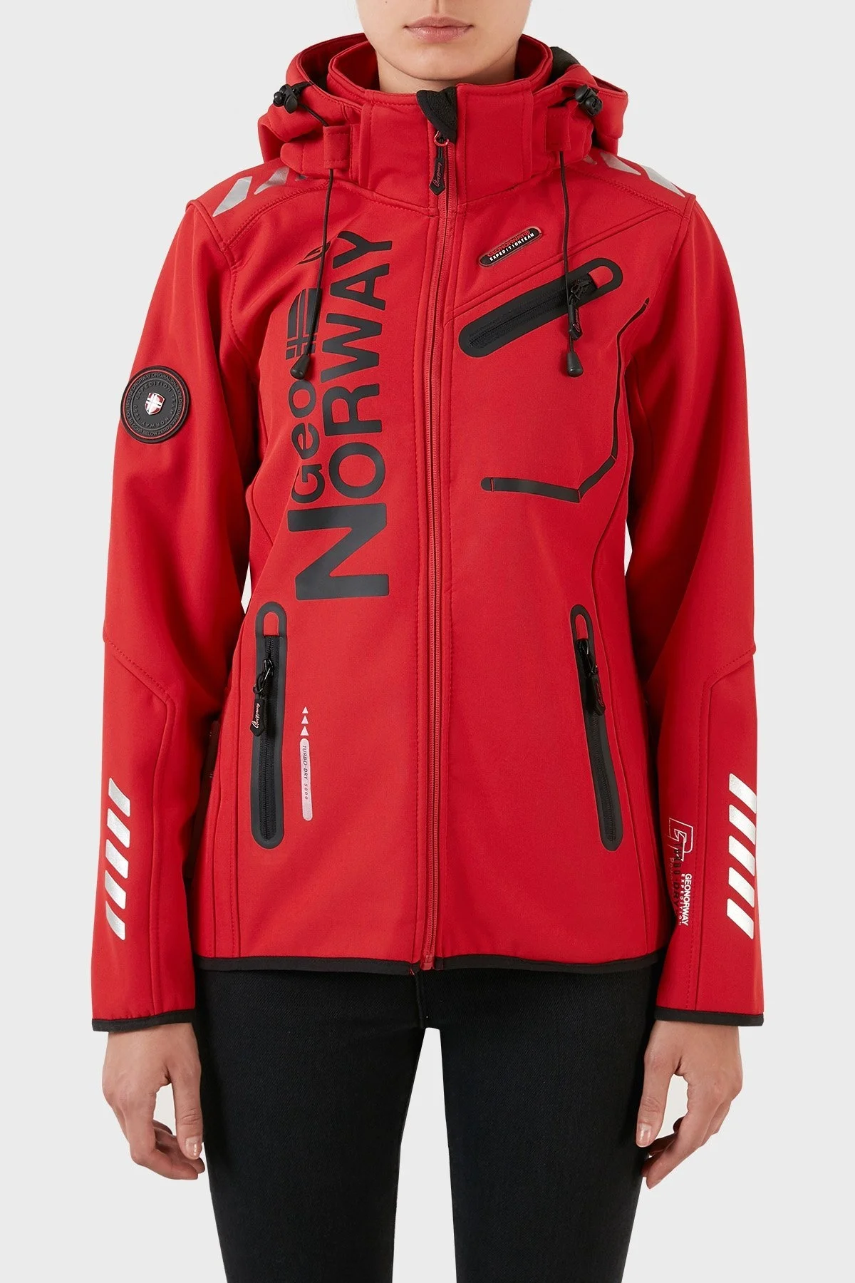 Norway Geographical Su Geçirmez 5000 mm Softshell Çıkarılabilir Kapüşonlu Bayan Mont REINE KIRMIZI-SİYAH - 1