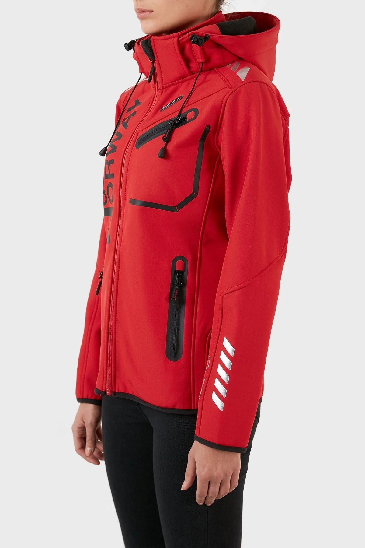 Norway Geographical Su Geçirmez 5000 mm Softshell Çıkarılabilir Kapüşonlu Bayan Mont REINE KIRMIZI-SİYAH - 2