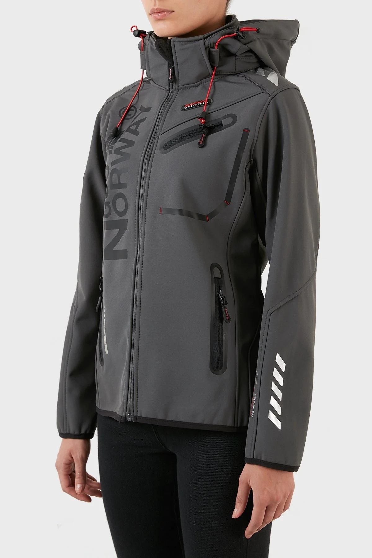 Norway Geographical Su Geçirmez 5000 mm Softshell Çıkarılabilir Kapüşonlu Bayan Mont REINE KOYU GRİ-SİYAH - 2