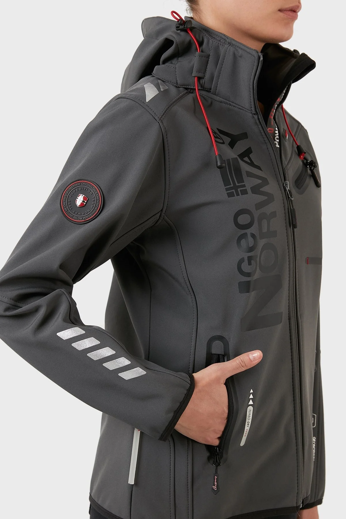 Norway Geographical Su Geçirmez 5000 mm Softshell Çıkarılabilir Kapüşonlu Bayan Mont REINE KOYU GRİ-SİYAH - 3